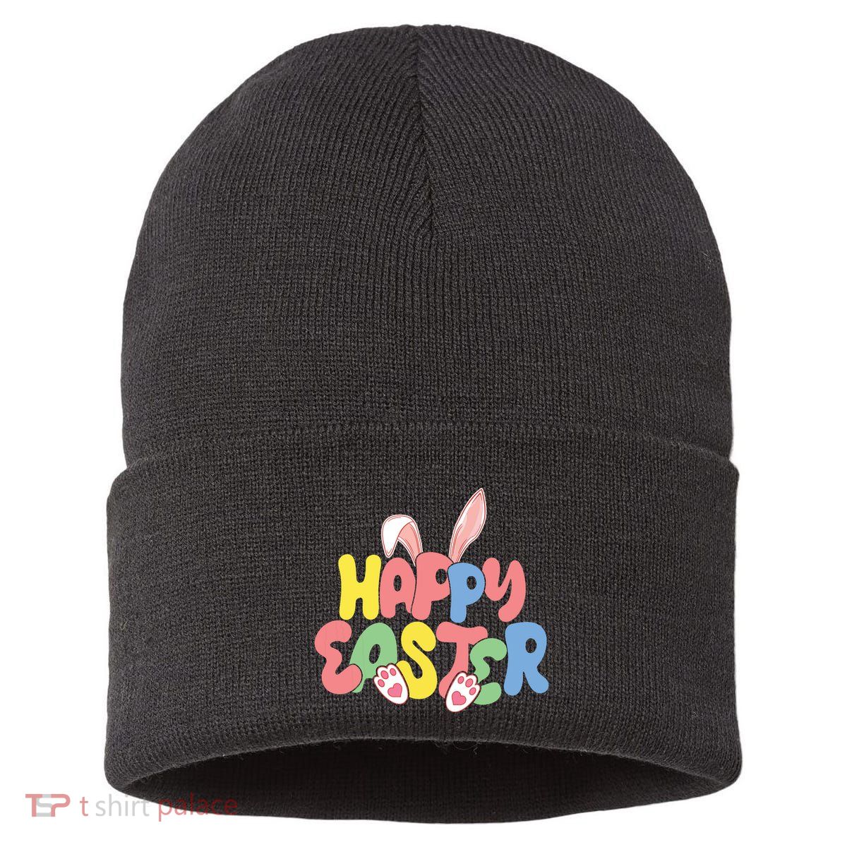 Happy Easter Easter Bunny Ears Easter Egg Hunt Matching Sustainable Knit Beanie