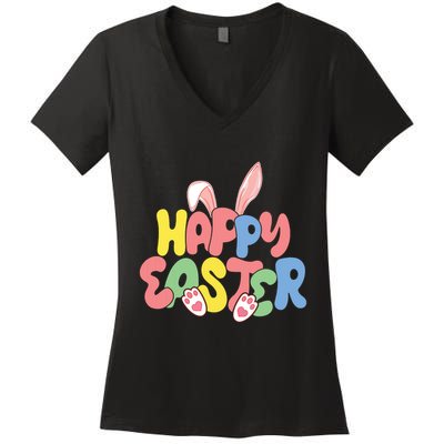 Happy Easter Easter Bunny Ears Easter Egg Hunt Matching Women's V-Neck T-Shirt