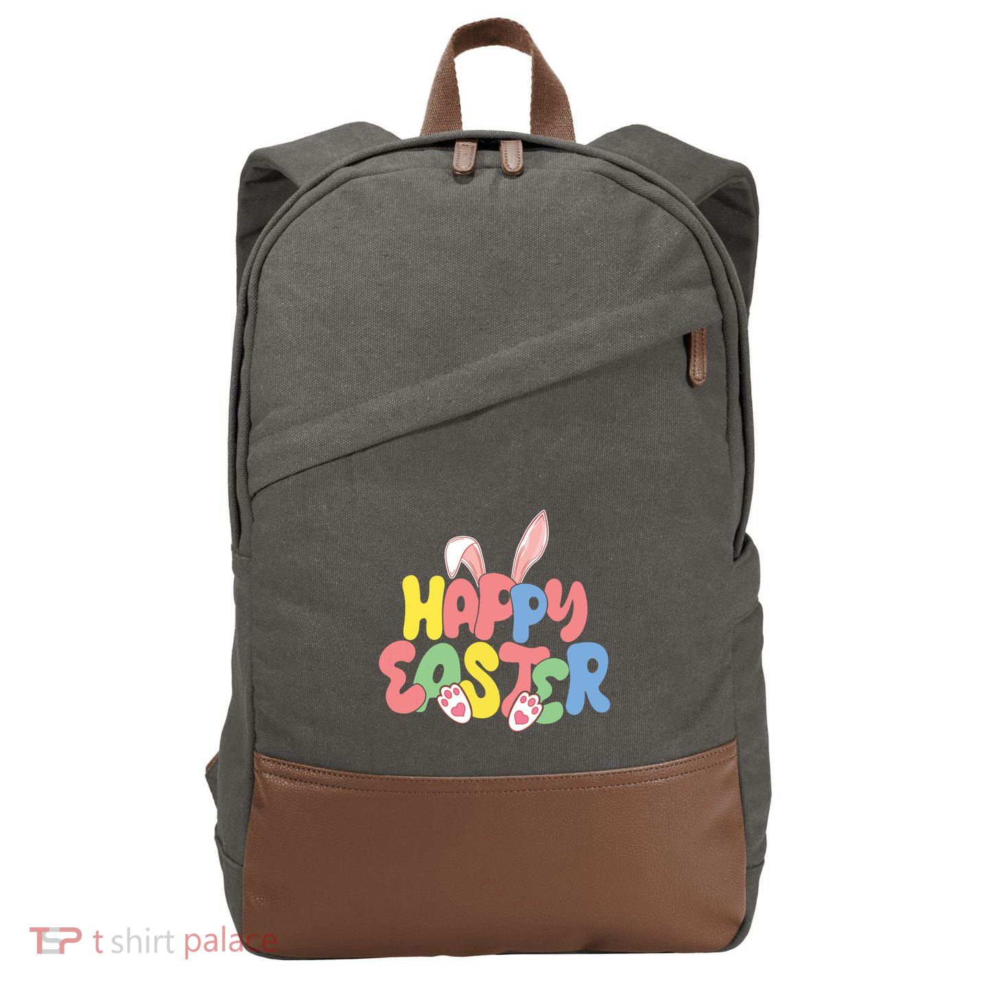 Happy Easter Easter Bunny Ears Easter Egg Hunt Matching Cotton Canvas Backpack