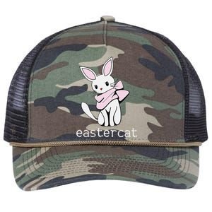 Happy Easter Eastercat Cat With Rabbit Ears Retro Rope Trucker Hat Cap