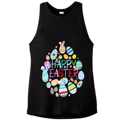 Happy Easter Eggs Bunny Ears Funny Easter Eggs Ladies PosiCharge Tri-Blend Wicking Tank