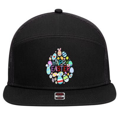 Happy Easter Eggs Bunny Ears Funny Easter Eggs 7 Panel Mesh Trucker Snapback Hat