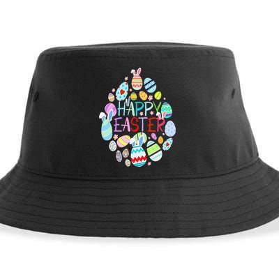 Happy Easter Eggs Bunny Ears Funny Easter Eggs Sustainable Bucket Hat