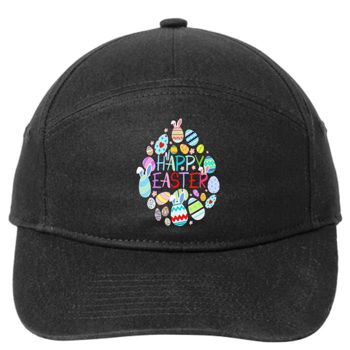 Happy Easter Eggs Bunny Ears Funny Easter Eggs 7-Panel Snapback Hat