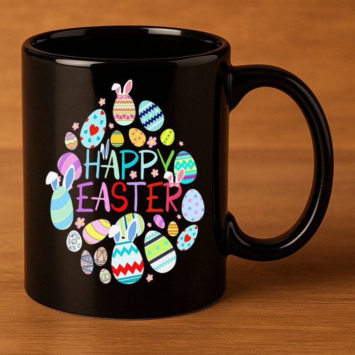Happy Easter Eggs Bunny Ears Funny Easter Eggs 11oz C Handle Ceramic Mug