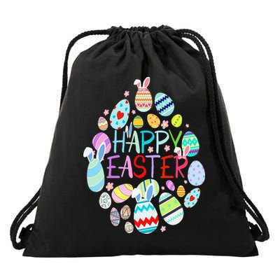 Happy Easter Eggs Bunny Ears Funny Easter Eggs Drawstring Bag