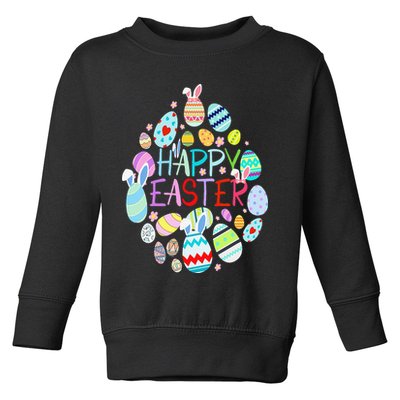 Happy Easter Eggs Bunny Ears Funny Easter Eggs Toddler Sweatshirt