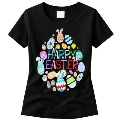 Happy Easter Eggs Bunny Ears Funny Easter Eggs Womens T-Shirt