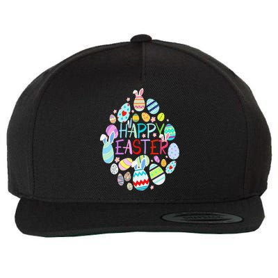 Happy Easter Eggs Bunny Ears Funny Easter Eggs Wool Snapback Cap