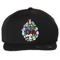 Happy Easter Eggs Bunny Ears Funny Easter Eggs Wool Snapback Cap