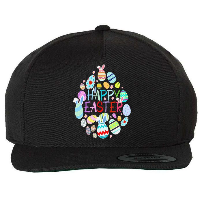 Happy Easter Eggs Bunny Ears Funny Easter Eggs Wool Snapback Cap