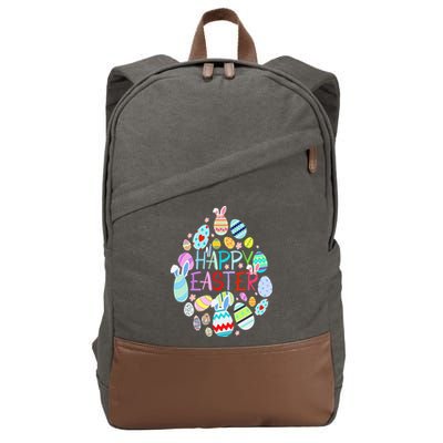Happy Easter Eggs Bunny Ears Funny Easter Eggs Cotton Canvas Backpack