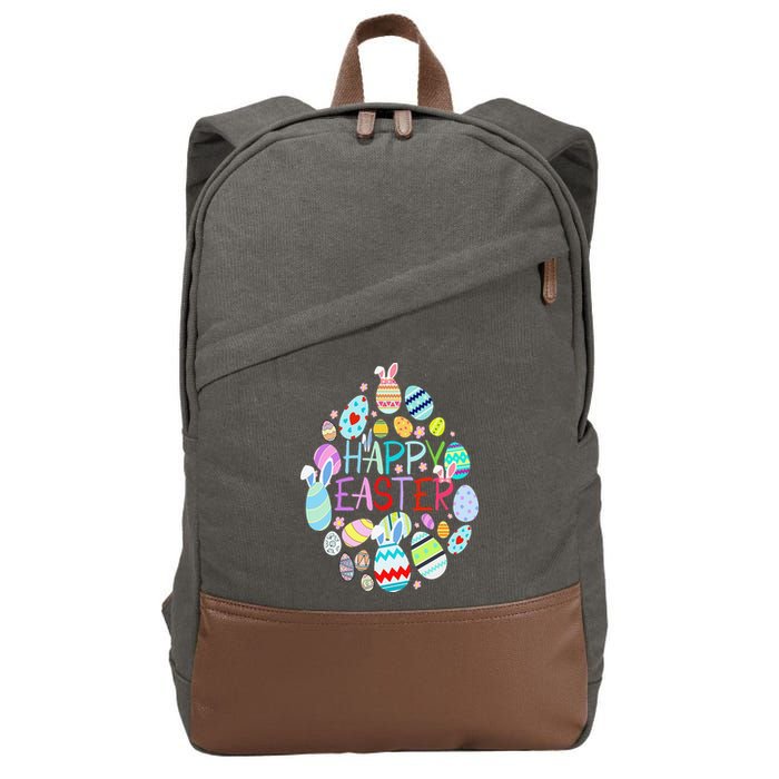Happy Easter Eggs Bunny Ears Funny Easter Eggs Cotton Canvas Backpack