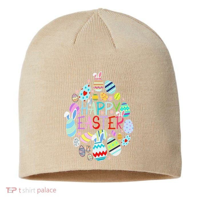 Happy Easter Eggs Bunny Ears Funny Easter Eggs Sustainable Beanie