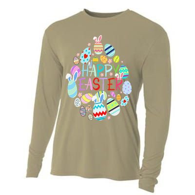 Happy Easter Eggs Bunny Ears Funny Easter Eggs Cooling Performance Long Sleeve Crew