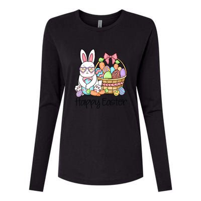 Happy Easter Egg Basket Bunny Ears Easter Day Womens Cotton Relaxed Long Sleeve T-Shirt