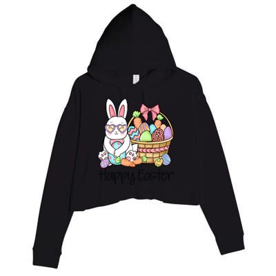 Happy Easter Egg Basket Bunny Ears Easter Day Crop Fleece Hoodie