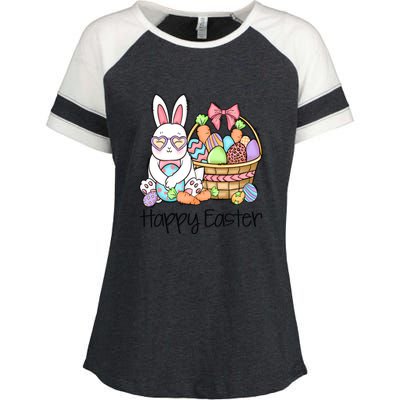 Happy Easter Egg Basket Bunny Ears Easter Day Enza Ladies Jersey Colorblock Tee