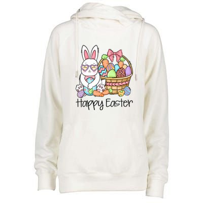 Happy Easter Egg Basket Bunny Ears Easter Day Womens Funnel Neck Pullover Hood