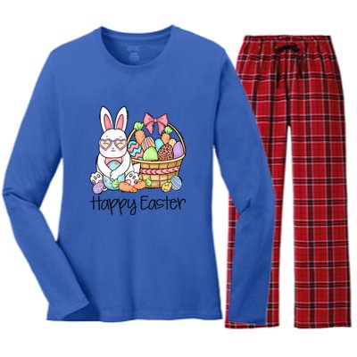 Happy Easter Egg Basket Bunny Ears Easter Day Women's Long Sleeve Flannel Pajama Set 