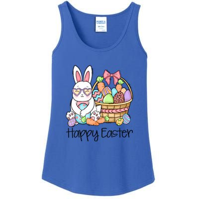 Happy Easter Egg Basket Bunny Ears Easter Day Ladies Essential Tank