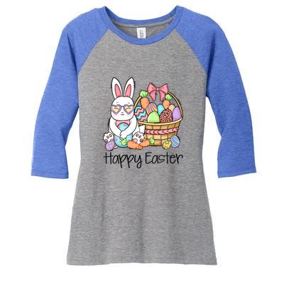 Happy Easter Egg Basket Bunny Ears Easter Day Women's Tri-Blend 3/4-Sleeve Raglan Shirt