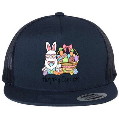 Happy Easter Egg Basket Bunny Ears Easter Day Flat Bill Trucker Hat