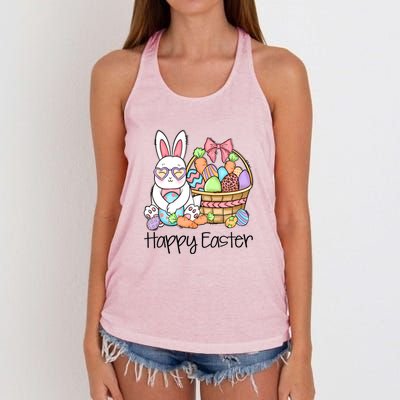 Happy Easter Egg Basket Bunny Ears Easter Day Women's Knotted Racerback Tank