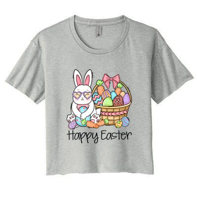 Happy Easter Egg Basket Bunny Ears Easter Day Women's Crop Top Tee