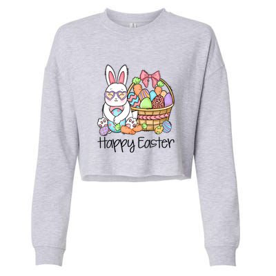 Happy Easter Egg Basket Bunny Ears Easter Day Cropped Pullover Crew