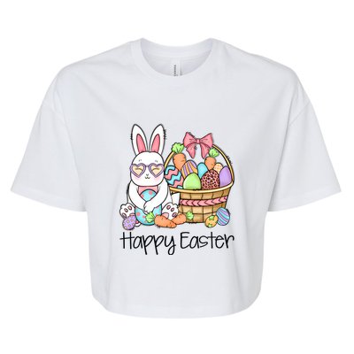 Happy Easter Egg Basket Bunny Ears Easter Day Bella+Canvas Jersey Crop Tee