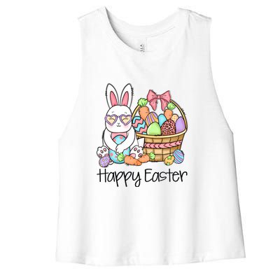 Happy Easter Egg Basket Bunny Ears Easter Day Women's Racerback Cropped Tank