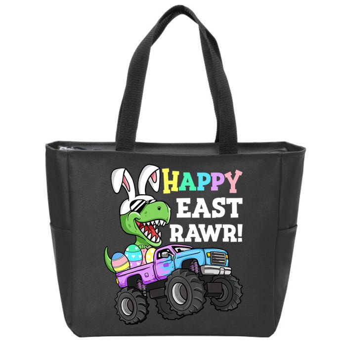 Happy Eastrawr Easter Eggs Monster Truck T Rex Bunny Zip Tote Bag