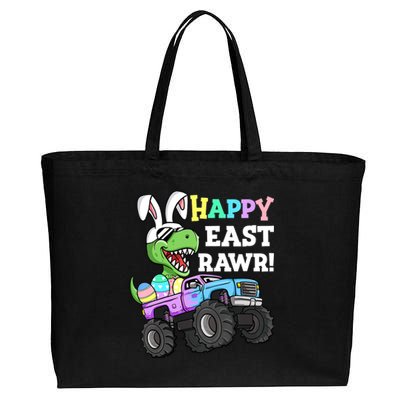 Happy Eastrawr Easter Eggs Monster Truck T Rex Bunny Cotton Canvas Jumbo Tote