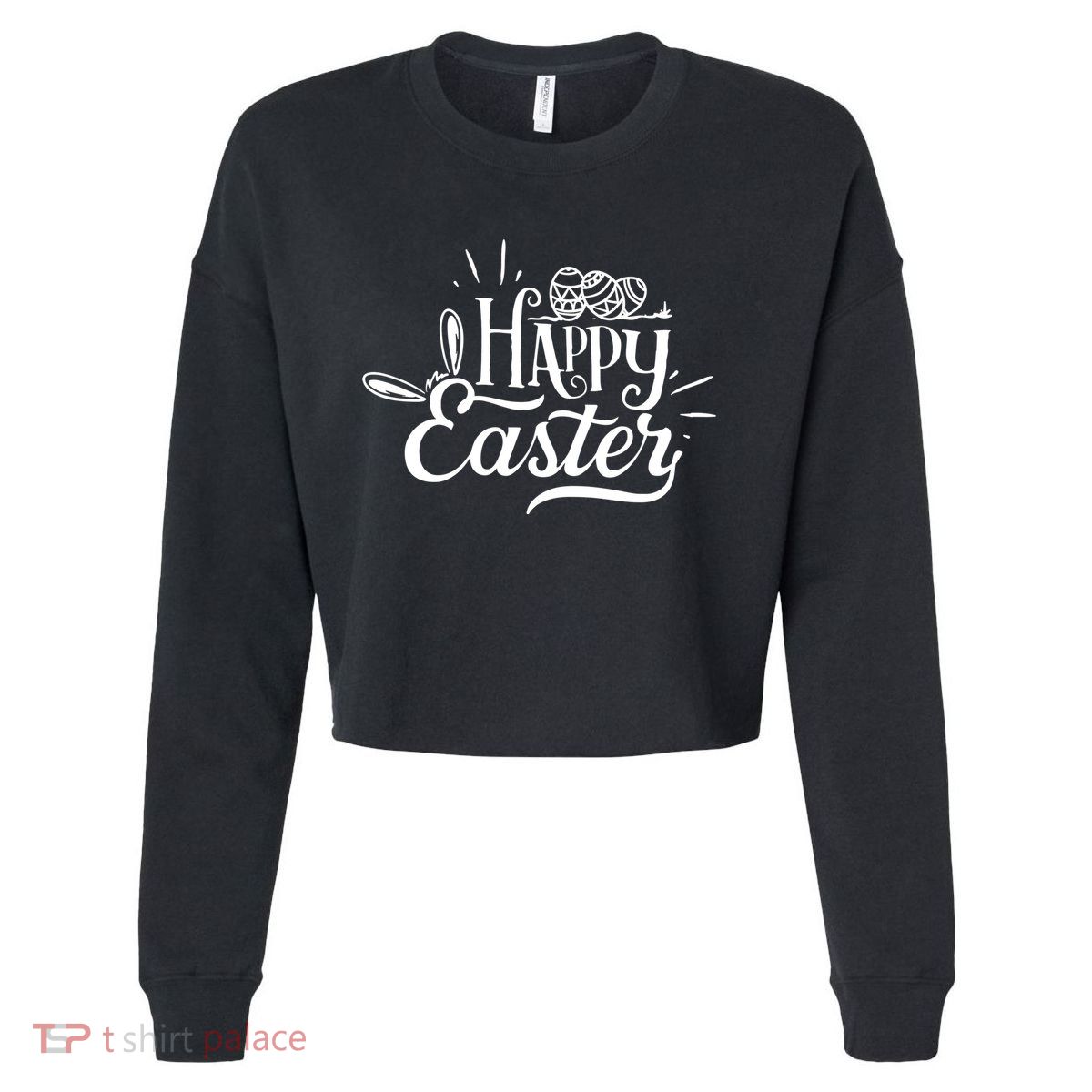 Happy Easter Egg Holiday Cropped Pullover Crew