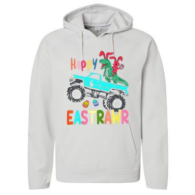 Happy Eastrawr Funny Easter Trex Monster Truck Performance Fleece Hoodie