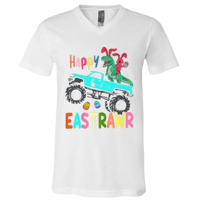 Happy Eastrawr Funny Easter Trex Monster Truck V-Neck T-Shirt