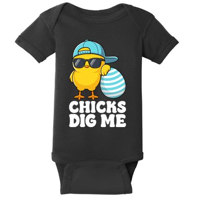 Happy Easter Funny Chicks Dig Me Easter Baby Bodysuit