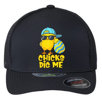 Happy Easter Funny Chicks Dig Me Easter Flexfit Unipanel Trucker Cap