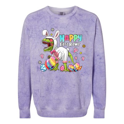 Happy Eastrawr Funny Easter Day Bunny Dinosaur T Rex Costum Easter Egg Colorblast Crewneck Sweatshirt