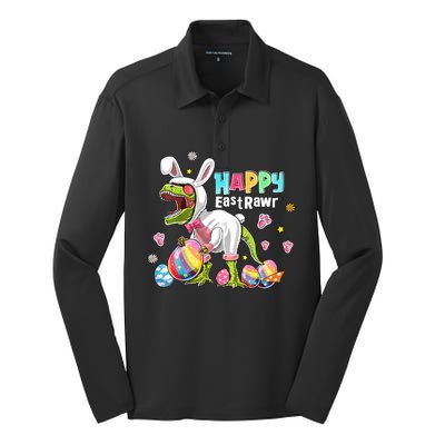 Happy Eastrawr Funny Easter Day Bunny Dinosaur T Rex Costum Easter Egg Silk Touch Performance Long Sleeve Polo