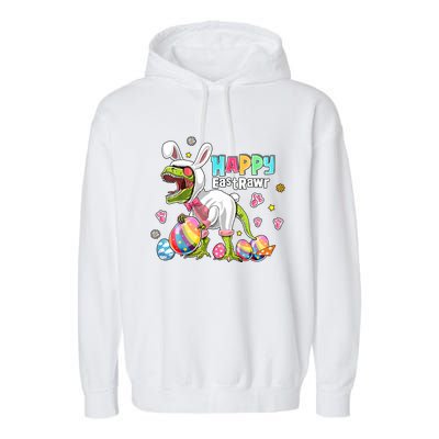 Happy Eastrawr Funny Easter Day Bunny Dinosaur T Rex Costum Easter Egg Garment-Dyed Fleece Hoodie