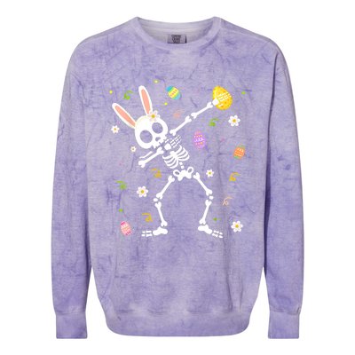 Happy Easter Funny Dabbing Bunny Skeleton Hunting Eggs Gift Colorblast Crewneck Sweatshirt