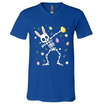 Happy Easter Funny Dabbing Bunny Skeleton Hunting Eggs Gift V-Neck T-Shirt