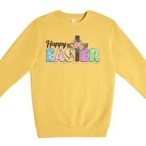 Happy Easter Flower Floral Cross Premium Crewneck Sweatshirt