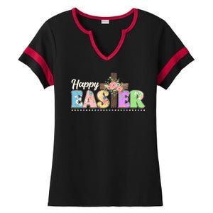 Happy Easter Flower Floral Cross Ladies Halftime Notch Neck Tee