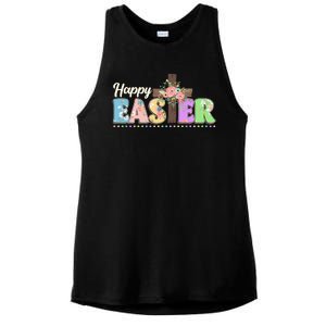 Happy Easter Flower Floral Cross Ladies PosiCharge Tri-Blend Wicking Tank