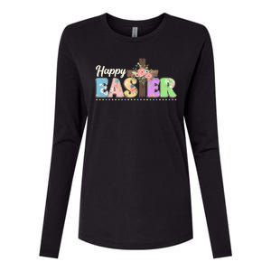 Happy Easter Flower Floral Cross Womens Cotton Relaxed Long Sleeve T-Shirt