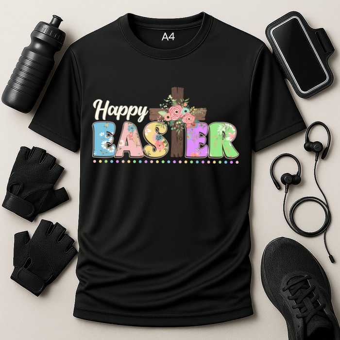Happy Easter Flower Floral Cross Cooling Performance Crew T-Shirt