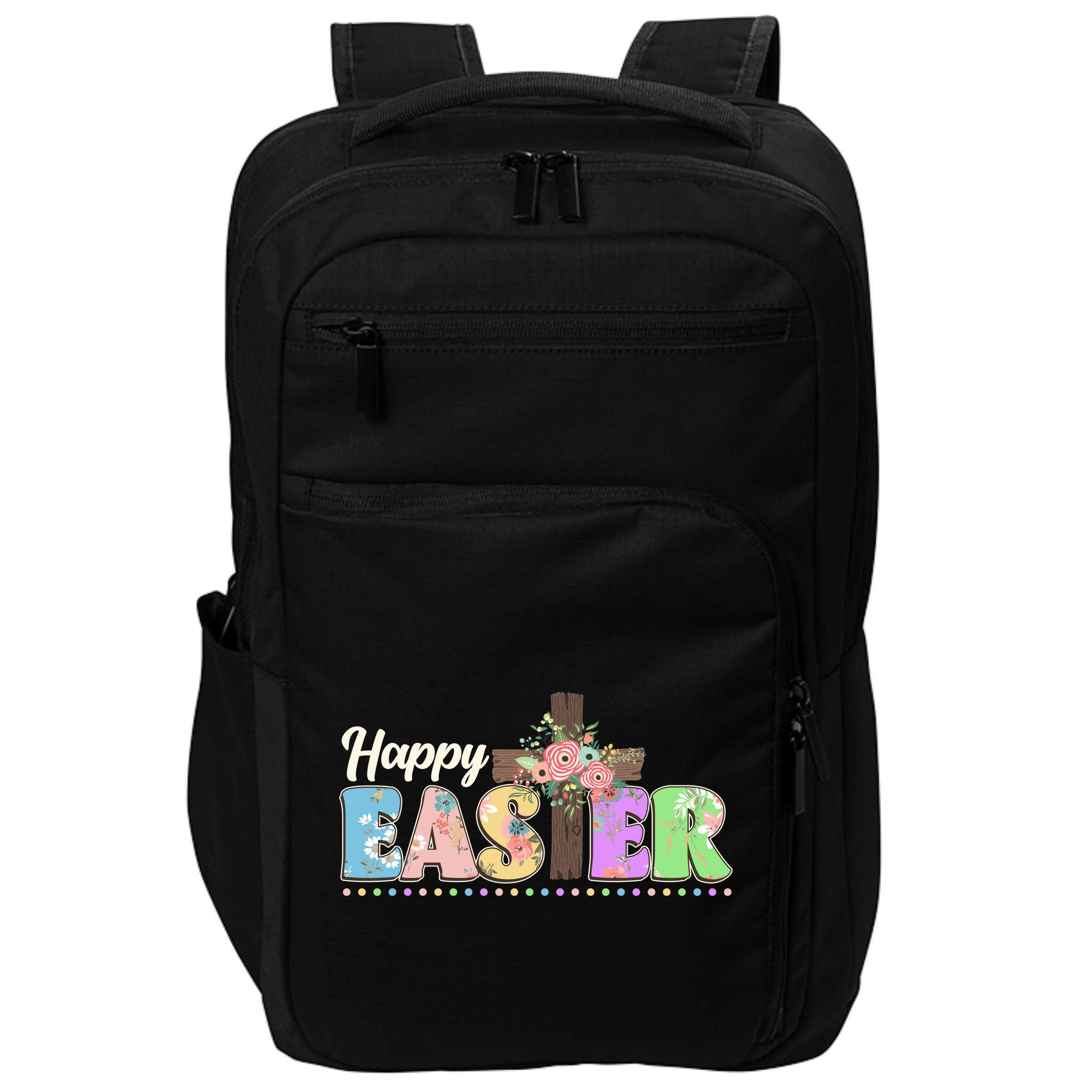 Happy Easter Flower Floral Cross Impact Tech Backpack